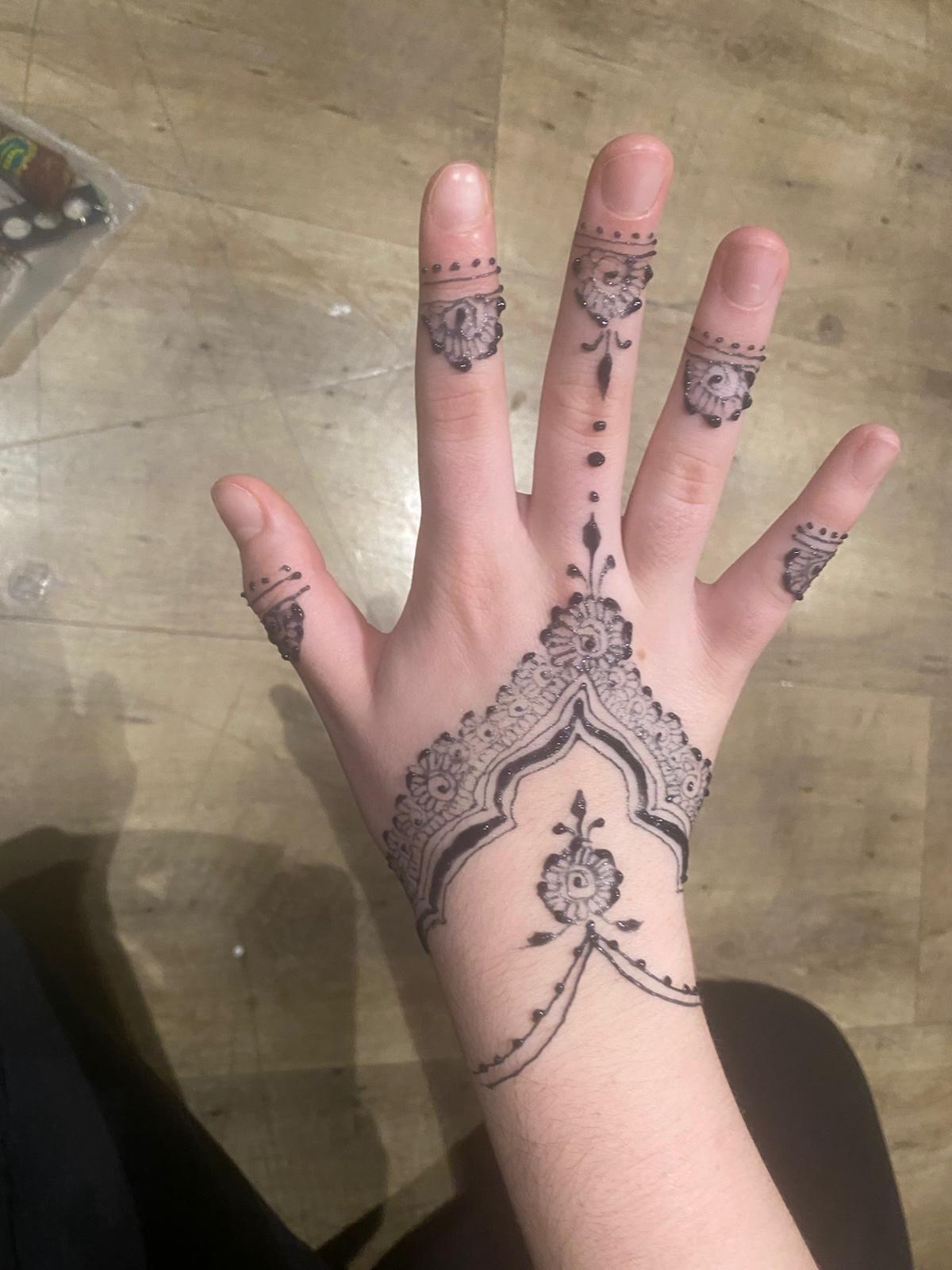 Detailed mandala henna at the wrist