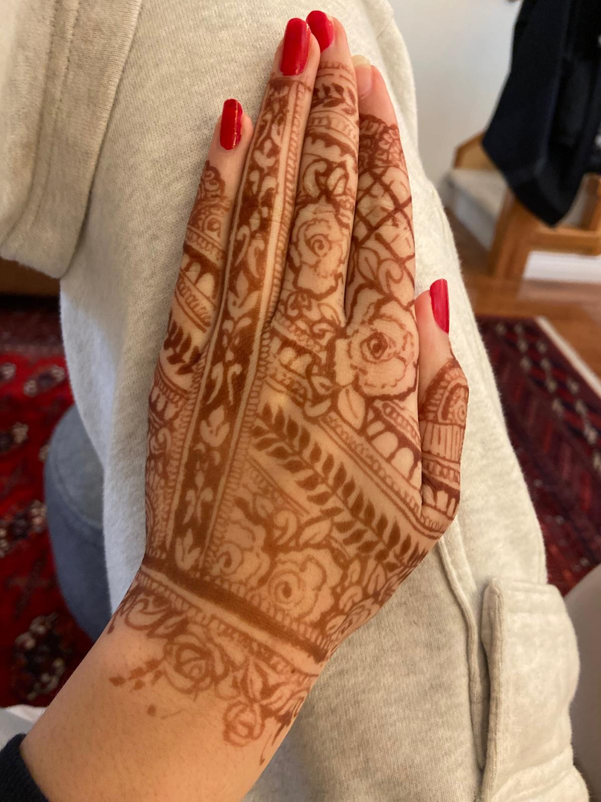 Fine-line henna cuff and finger details